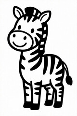 Fototapeta premium Cute cartoon zebra illustration for kids coloring page. Simple black outline animal with stripes on white background. Fun wildlife drawing for children activity. Printable preschool worksheet shows