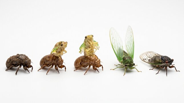Life cycle stages of a cicada from nymph to adult