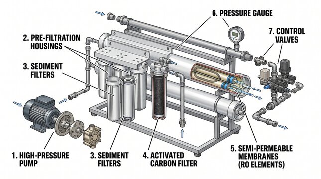 Diagram of a reverse osmosis water filtration system