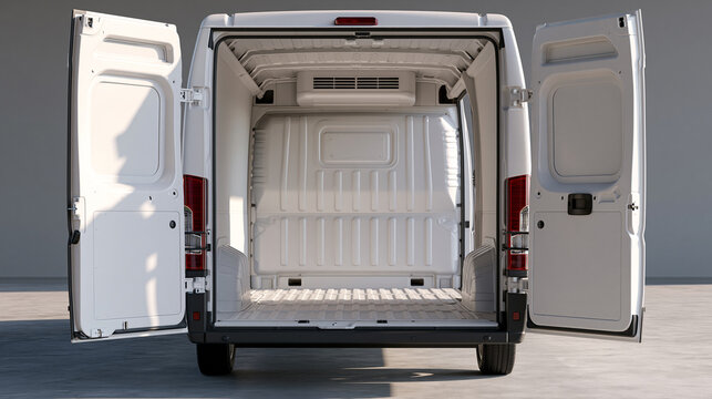 Clean Delivery Vehicle Interior Viewed Through Open Back Doors