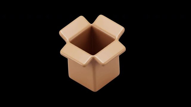 Minimalist Light Beige Cardboard Box Opening and Closing Smooth Animation packaging unboxing render loop graphic empty folding product design isometric