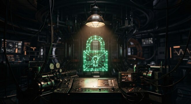 Glowing Neon Green Virtual Padlock