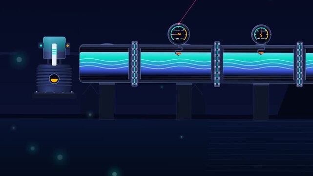 Animated educational infographic demonstrating the liquefied natural gas LNG regasification process showing cryogenic liquid vaporization volumetric expansion and injection into metropolitan pipeline