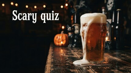 Obraz premium Beer Glass with Spilled Foam in Halloween Setting