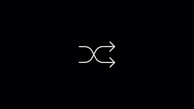 Digital projects, this white shuffle icon with intersecting lines suits music apps  digital interfaces. Modern linear design.
