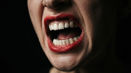 Fototapeta premium Angry Woman Yelling with Bold Red Lips