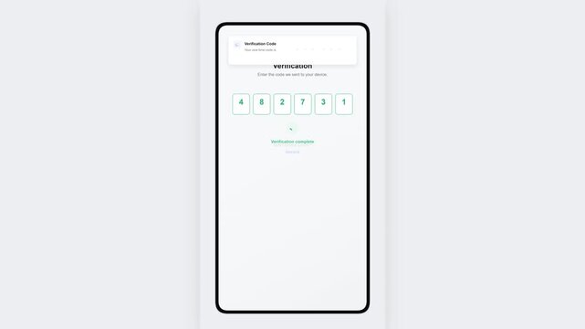 Smartphone Screen Showing OTP Code Notification and Verification Input Field 4K Vertical Motion Graphic