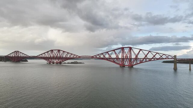 Forth Bridge from a drone, Queensferry Crossing, Forth Estuary, Scotland, United Kingdom