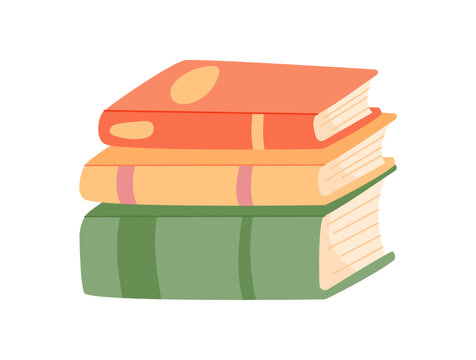 Stack of books as flat cartoon icon on white background. Color book pile suggest study and education as quiet knowledge gift. Simple book symbol support charity project for donate box, community