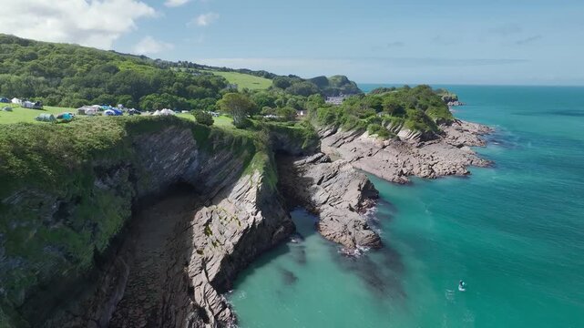 Watermouth Cave from a drone, Ilfracombe, Devon, England, United Kingdom