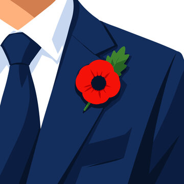 Poppy pinned to a lapel in a flat vector design created for remembrance and honor
