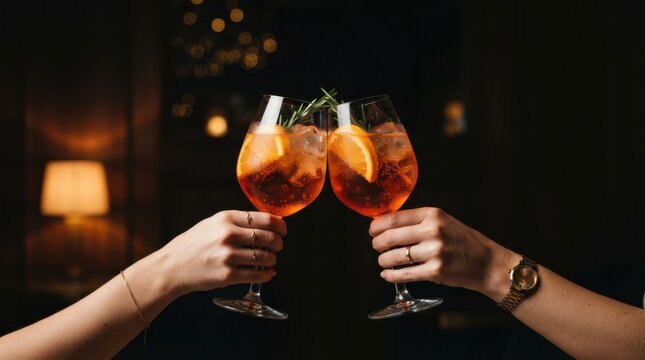 Celebratory Cocktail Toast with Orange Garnish