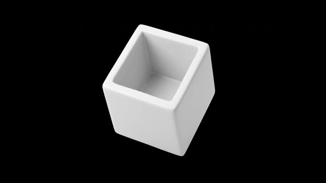 Minimalist White Hollow Cube Isolated on Black Background isometric geometry clean modern render graphic design empty space abstract product mockup