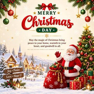Merry Christmas Santa Gifts Winter Village Festive Poster
