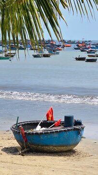Basket boat on the beach near Danang