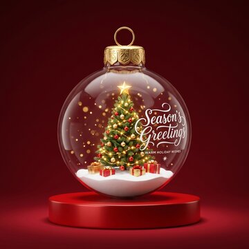 Season's Greetings Glass Christmas Bauble Product Display

