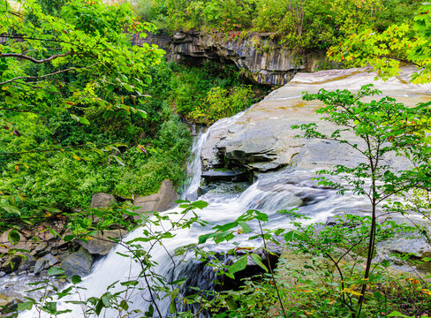 Upper View of Brandywine Falls Falling Into Brandywine Gorge, Cuyahoga Valley National Park, Ohio, USA