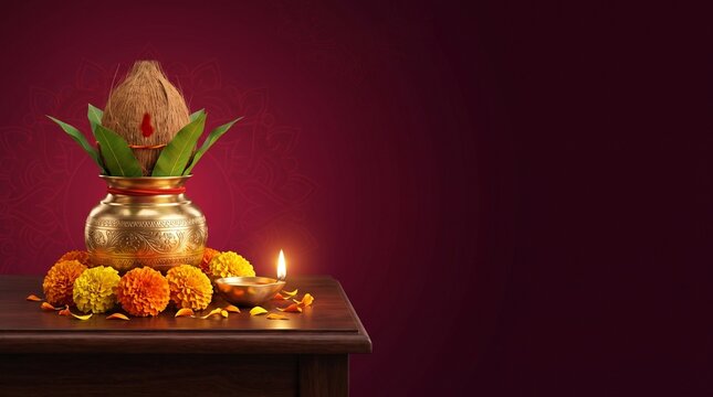 Sacred Mangal Kalash Diya Hindu Festival Background Design
