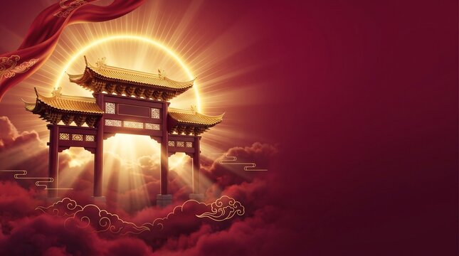 Lunar New Year Crimson Gold Traditional Entrance Banner