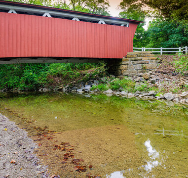 Reflection of The Everett  Covered Bridge on Furnace Run Creek, Cuyahoga Valley National Park, Ohio, USA