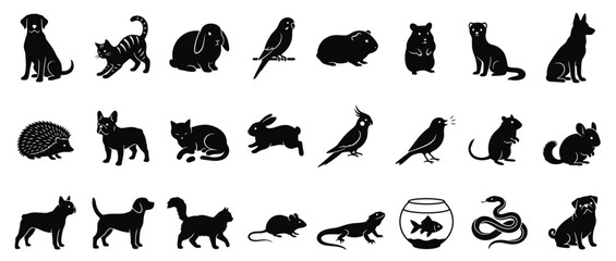 Fototapeta premium Collection of Diverse Pet Animal Silhouettes Isolated