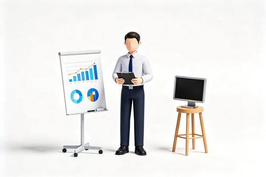 Businessman Holding Clipboard With Presentation Charts