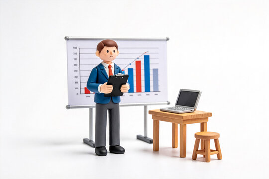 Businessman presenting financial growth chart with clipboard