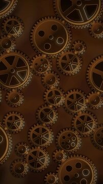 Interlocking Metal Gears Rotating Clockwork Mechanism Background Seamless Loop in soft copper tones vertical 9:16