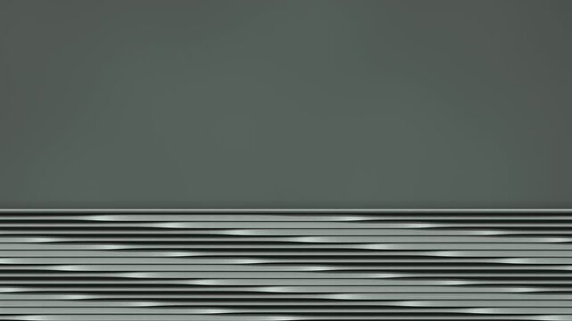 Minimal Aluminium Louvre Wall With Tilting Fins And Large Empty Copy Space Above, Seamless Loop Background in soft sage tones
