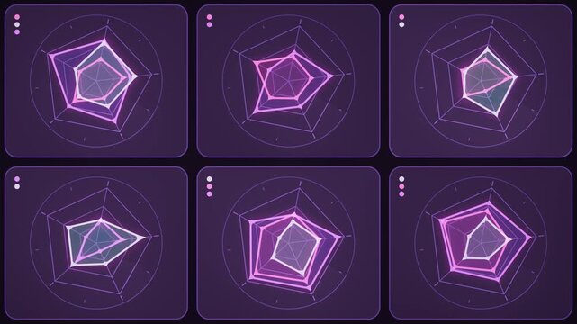 Radar Chart Dashboard Pulse Seamless Loop Abstract Data Analytics Visualization Background in cool plum tones