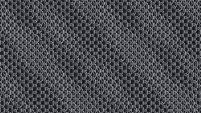 Chainmail Ring Mesh Take-Up Wave, Matte Metal Rings Locking Into Ridges, Seamless Loop in vibrant steel tones