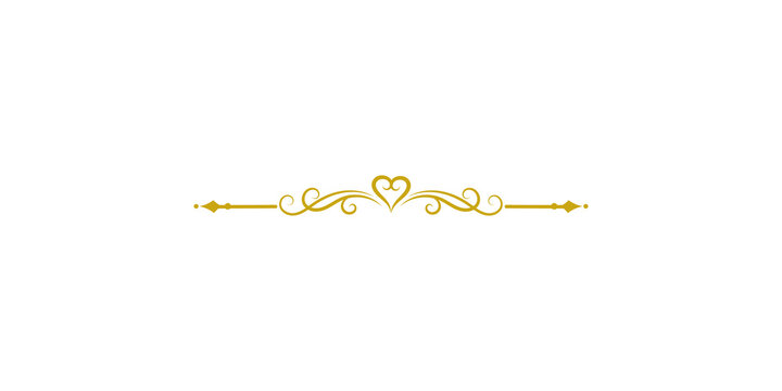 Elegant golden decorative divider with a central heart motif isolated on transparent background
