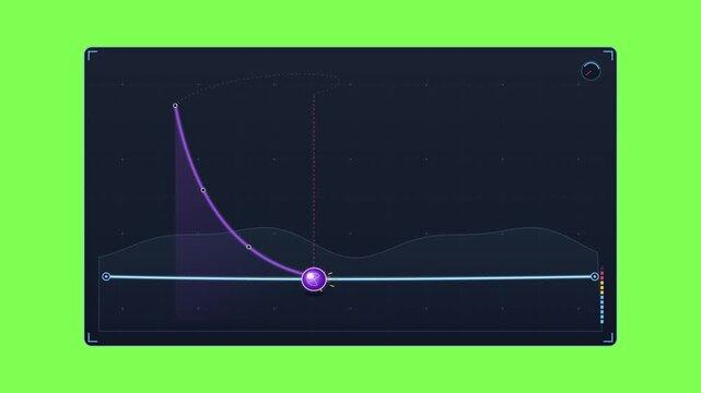 Data curve visualization showing a glowing sphere moving along a mathematical path on a digital interface