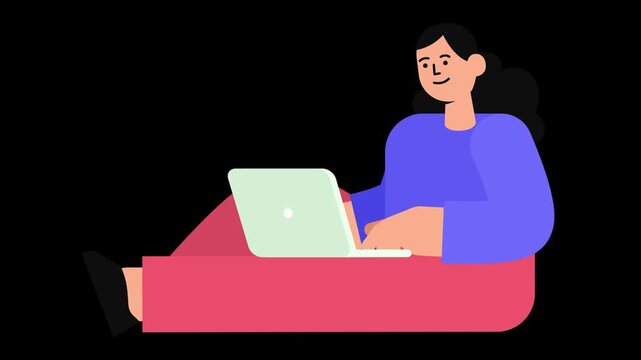 Young woman sitting and using a laptop computer illustration