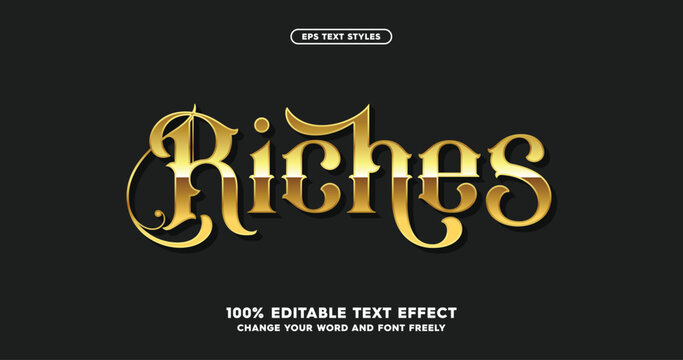 Riches: Gold text effect, editable royal gold sparkle text style, clean textured background