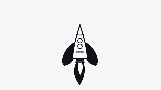 Minimalist rocket ship blast off sequence animation with thruster ignition and propulsion