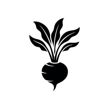 Minimalist Black and White Beetroot Plant Illustration with Leaves.