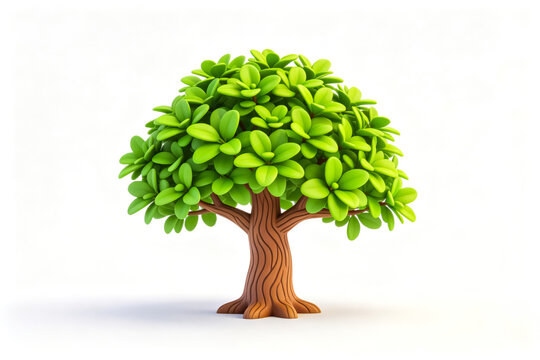 Stylized cartoon green tree with thick trunk and dense foliage