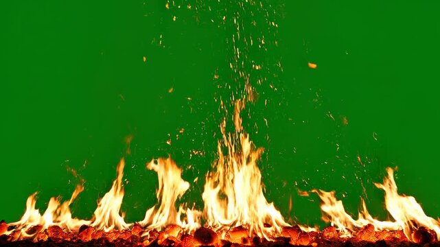 Energetic Fire Line with Sparks Against Green Screen Seamlessly Looping for Dramatic Effect