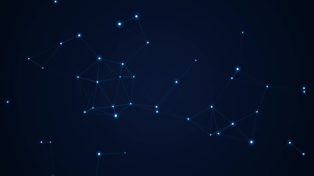 Glowing Constellations and Connected Star Clusters Rotating in Dark Deep Space.