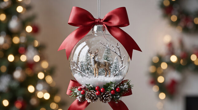 Glass Christmas Ornament with Miniature Deer Scene
Deer in Snowy Forest Christmas Bauble
Clear Bauble with Red Ribbon and Winter Deer
Elegant Glass Christmas Ornament with Reindeer
Woodland Deer Chris