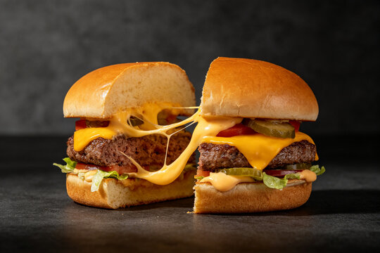 Burger E-commerce Detail Page Side View Cheese Pull