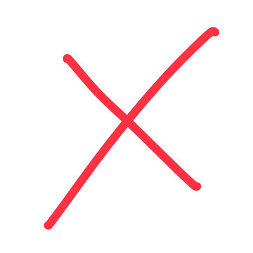 Hand drawn red cross mark meaning wrong. Simple grading symbol isolated on white background.