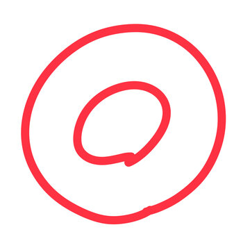 Hand drawn red double circle mark meaning excellent. Grading symbol isolated on white background.