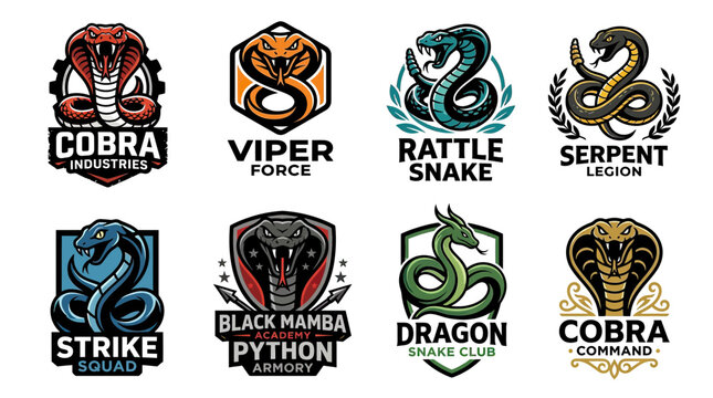 Set of Eight Snake Emblem Logos with Text