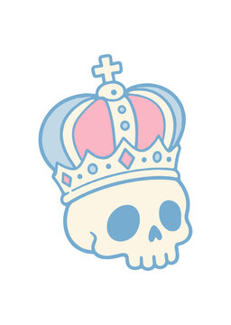 Pastel Kawaii Skull with Royal Crown Illustration