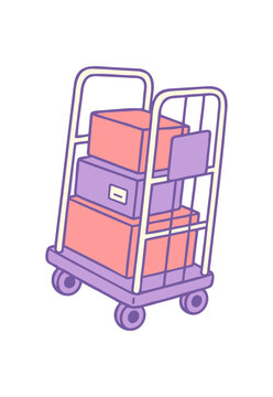 Vector Illustration of a Logistics Trolley with Cardboard Boxes