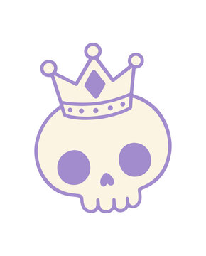 Cute Pastel Goth Skull with Lavender Crown Illustration
