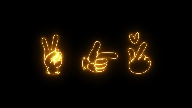 Finger down direction icon glowing neon pink color animation black background