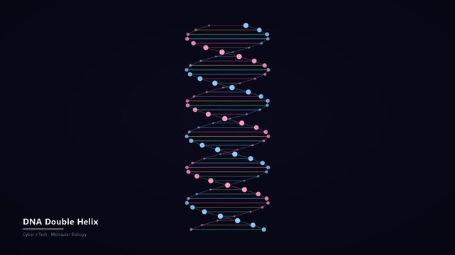 DNA Double Helix Rotating with Base Pair Molecular Structure on Dark Background